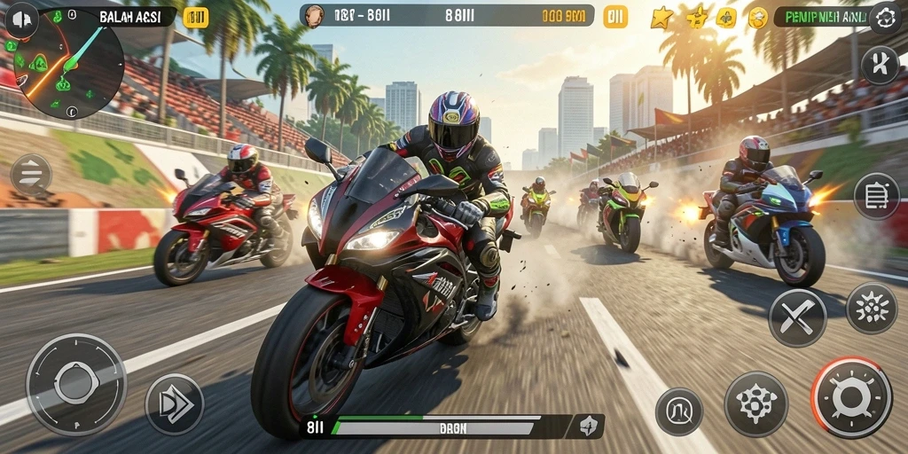 Tampilan gameplay mendebarkan saat balapan motor di 8II.