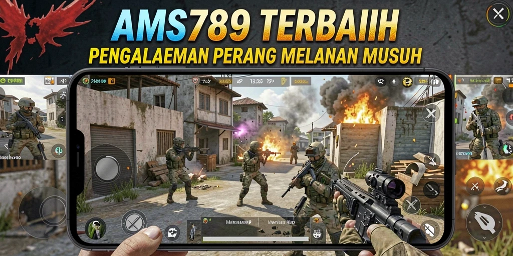 Screenshot dari gameplay intens dalam AMS789, menunjukkan aksi tembak-menembak yang seru.