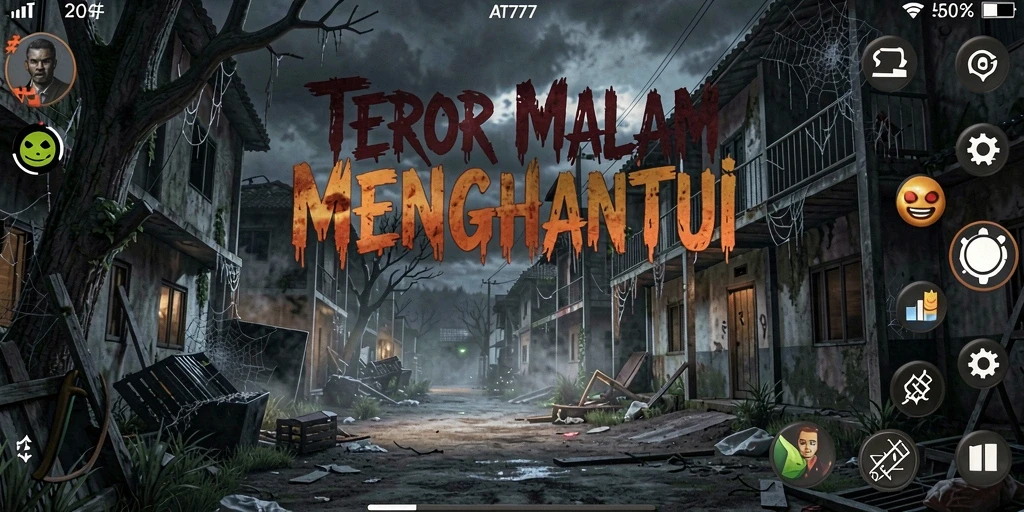 Screenshot gameplay AT777 menampilkan suasana menyeramkan dan momen ketegangan tinggi.