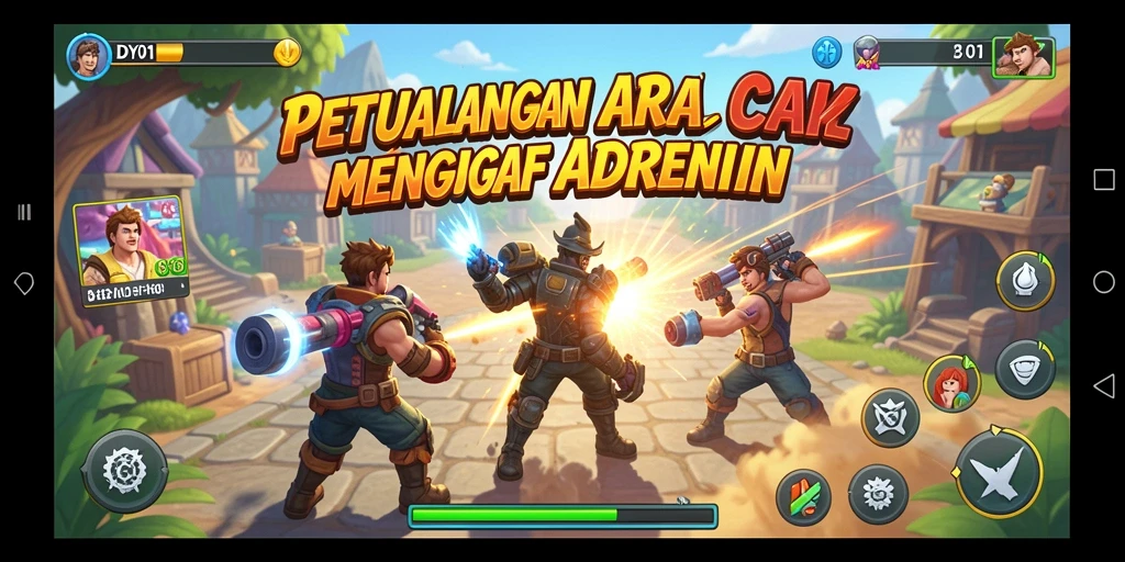 Tampilan gameplay seru dari DY01 dalam suasana arcade yang penuh warna.