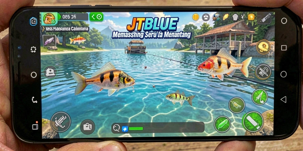Gameplay JTBLUE menunjukkan aksi memancing yang seru dan menantang.