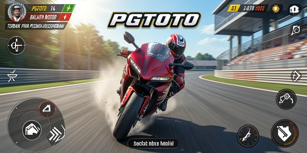 Gameplay seru PGTOTO dengan balapan motor di trek menantang.