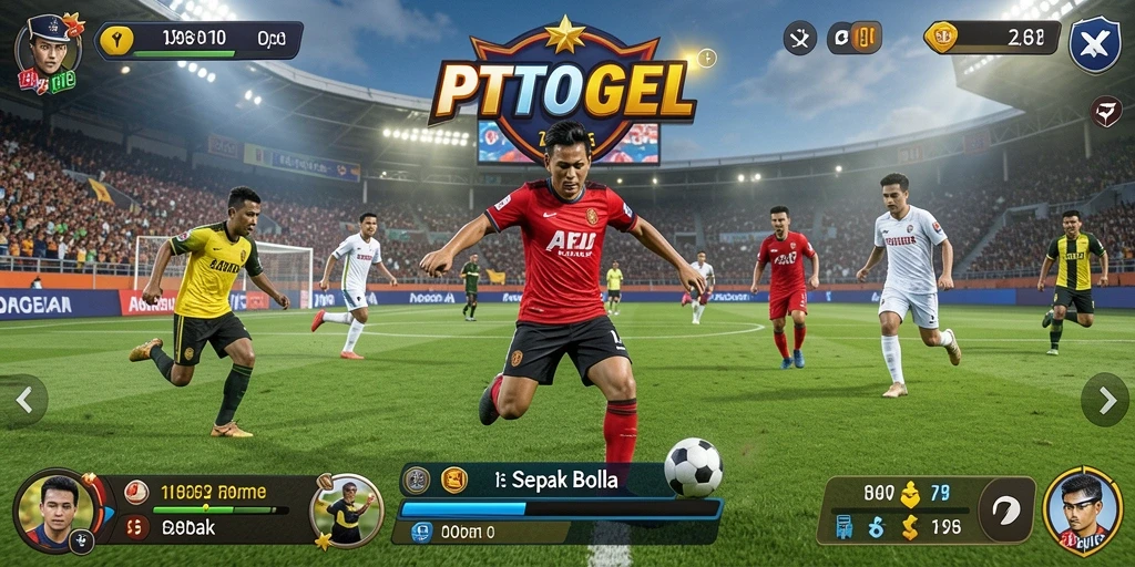 Screenshot gameplay PTTOGEL menunjukkan aksi seru dalam pertandingan sepak bola.