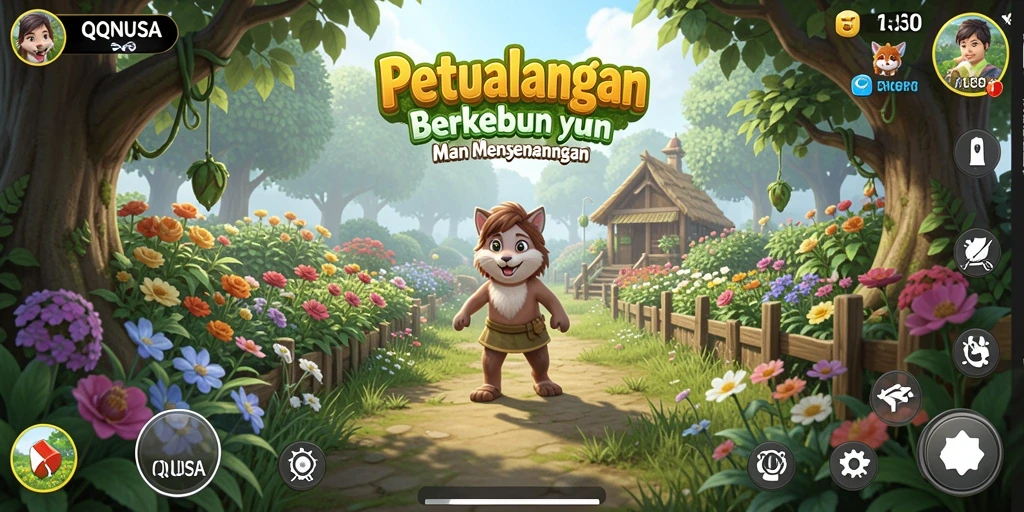 Tangkapan layar gameplay QQNUSA dengan kebun yang subur dan aktif.