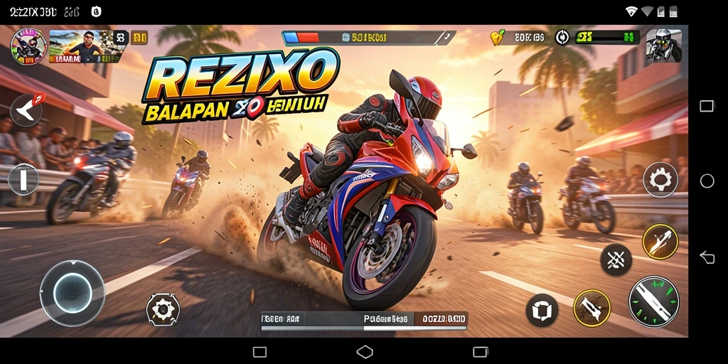 Screenshot gameplay REZIXO menampilkan adrenalin tinggi saat balapan motor.