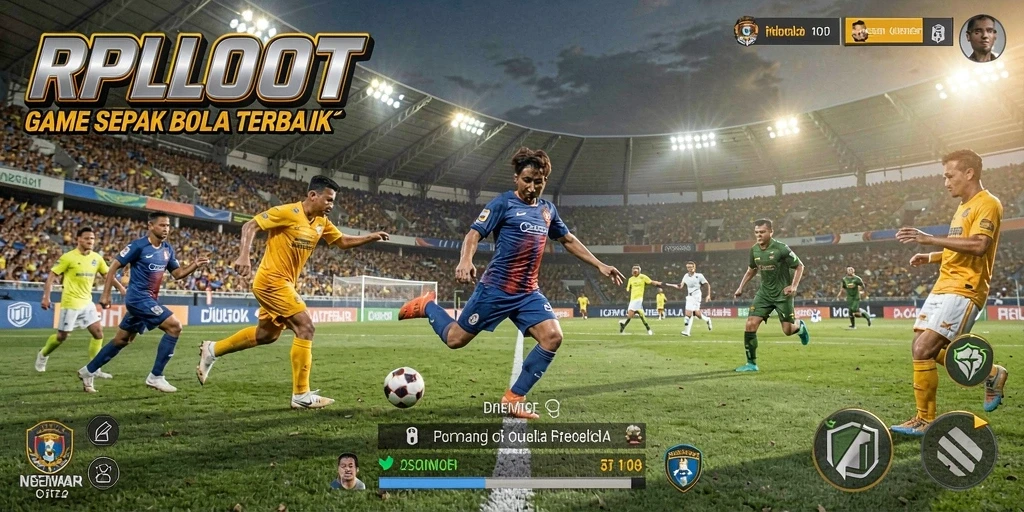 Screenshot RPLOOT menampilkan aksi seru pertandingan sepak bola.