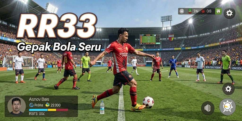 Tampilan gameplay RR33 yang seru dan mendebarkan di lapangan sepak bola.