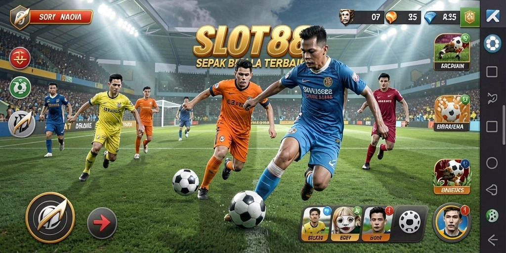 Tangkapan layar utama SLOT88 menampilkan aksi permainan sepak bola yang mendebarkan.