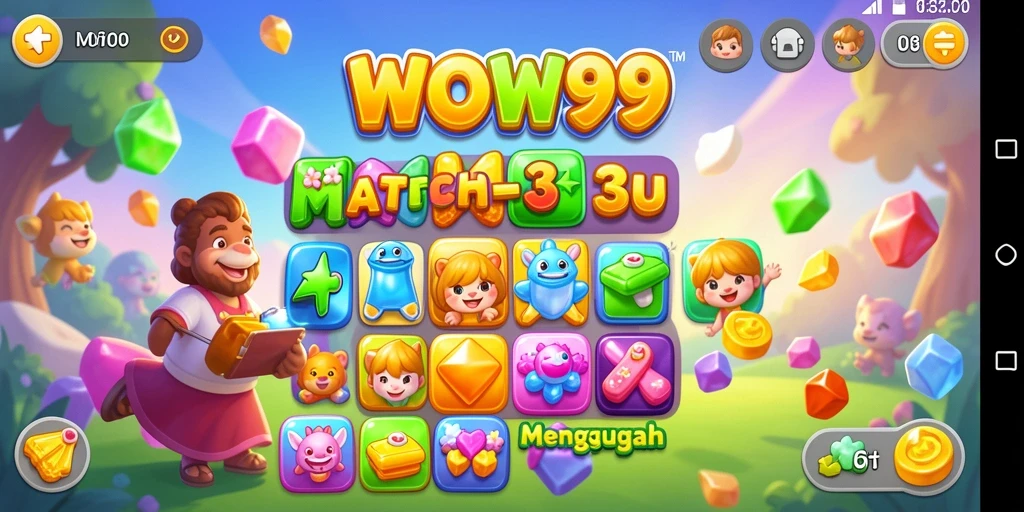 Tampilan gameplay WOW99, dengan warna cerah dan tantangan seru.