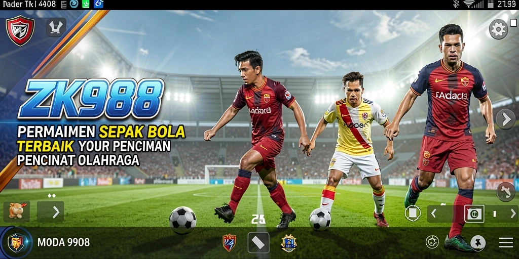 Screenshot gameplay ZK988 menampilkan aksi seru dalam pertandingan sepak bola.